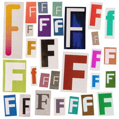 Letter F cut out from newspapers