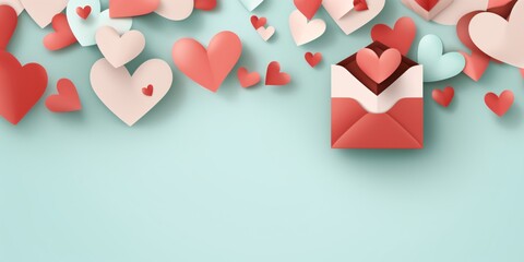 a paper envelope with heart on pink background