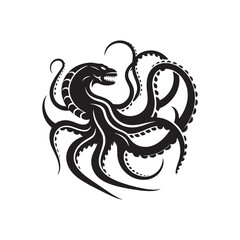 Deep-Sea Ballet: Kraken Silhouettes Performing an Ethereal Dance in the Unexplored Depths - Kraken Vector - Kraken Illustration - Sea Monster Vector Illustration
