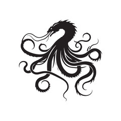 Subaquatic Symphony: Kraken Silhouette Series Harmonizing the Eerie Melody of Oceanic Shadows - Kraken Vector - Kraken Illustration - Sea Monster Vector Illustration
