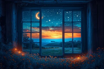 A Glimpse of the Night Sky Through a Window Generative AI