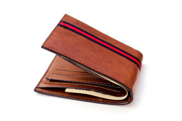 Brown wallet on white background.