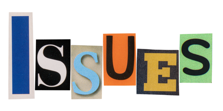 The word issues made from cut out letters