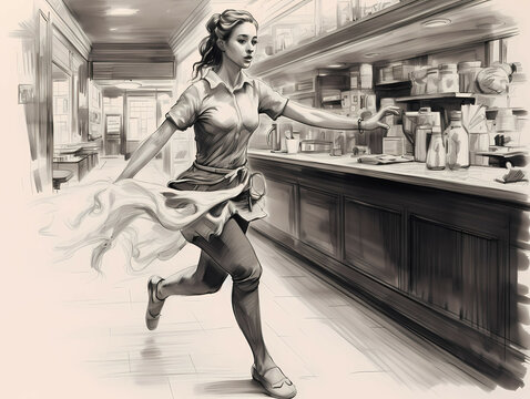 A Waitress In Motion Stays In Motion, A Woman Running In A Restaurant