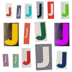 Letter J cut out from newspapers
