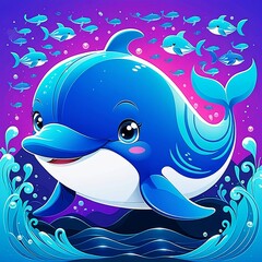 cute whale cartoon vector illustration, Generated AI