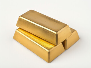Pile of gold bars isolated on white background in minimalist style.

