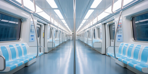 Fototapeta premium View of a metro train without passengers at a metro station