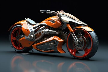 3D rendering of a brand-less generic concept motorcycle on a dark background Ai generated