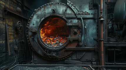 Open door coal boiler