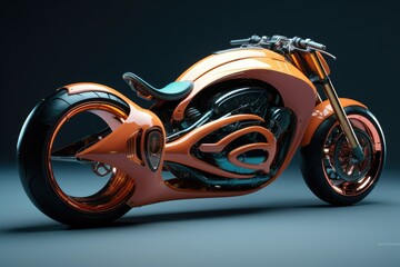 3D rendering of a brand-less generic concept motorcycle on a dark background Ai generated