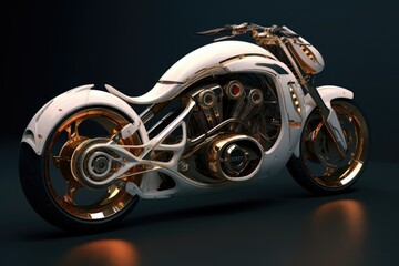 3D rendering of a brand-less generic concept motorcycle on a dark background Ai generated