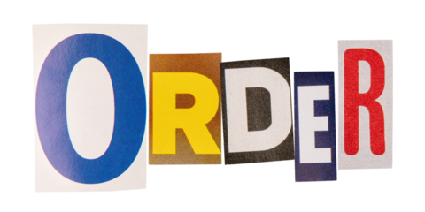 The word order made from cut out letters