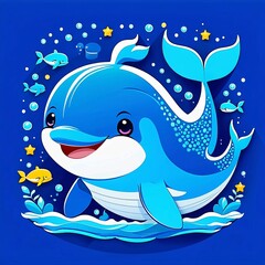 Obraz premium cute whale cartoon vector illustration, Generated AI