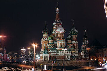 Fototapeta na wymiar St. Basil's Cathedral in Moscow, Red Square. Shooting at night with a tripod.