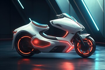 3D rendering of a sport bike on a dark background with red lights Ai generated