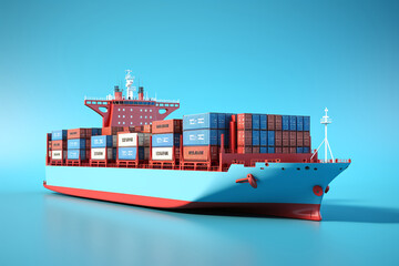 Obraz premium An ocean-going cargo ship full of containers. 3D render. Ai generate.