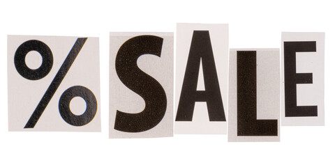 The word sale made from cut out letters