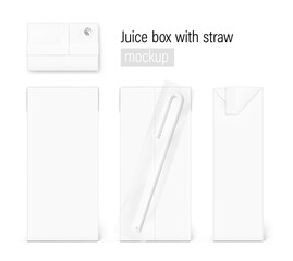 High realistic packaging box with straw mockup. Vector illustration isolated on white background, ready and simple to use for your design. EPS10.