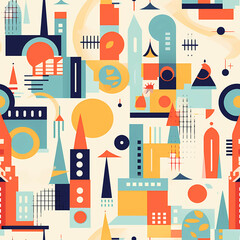 Abstract Colorful Geometric City, A Colorful Pattern Of Buildings