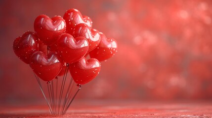 Red Heart-Shaped Balloons with Red Hearts Generative AI