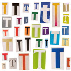 Letter T cut out from newspapers - obrazy, fototapety, plakaty