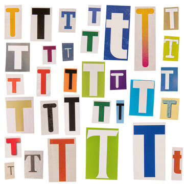 Letter T cut out from newspapers