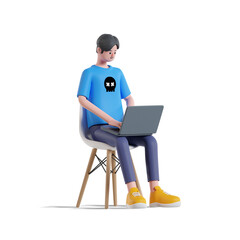 Man working with laptop 3d illustration