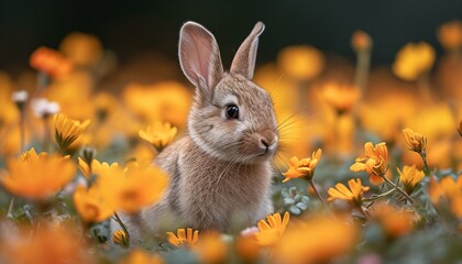 Fototapeta premium Bunny in a Field of Flowers: A Cute and Colorful Spring Scene Generative AI
