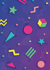 1990s Background, 90s Colors, Geometric Shapes, Abstract Decorive Vintage Posters Template 