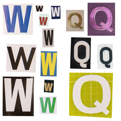 Letter W and Q cut out from newspapers