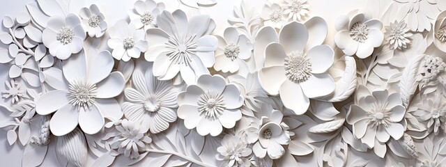 3d white flowers pattern on white background