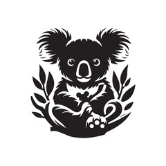 Whispering Eucalyptus Shadows: Koala Bear Silhouettes Whispering Secrets amid the Eucalyptus Canopy's Silken Veil - Koala Illustration - Koala Bear Illustration - Koala Vector
