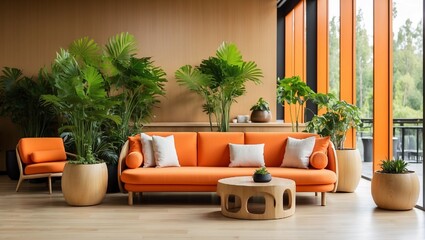 modern living room with furniture and plants