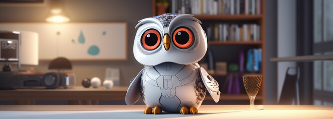 a robotic owl into a smart home system, allowing it to control various devices - obrazy, fototapety, plakaty