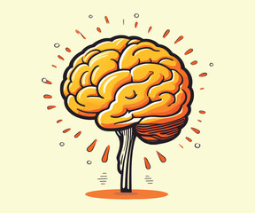 Human brain on yellow background. Vector illustration in doodle style.