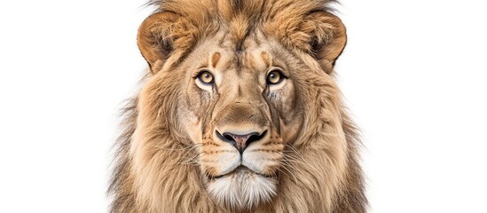 Portrait of a Male adult lion looking at the camera, Panthera leo against white backgroung