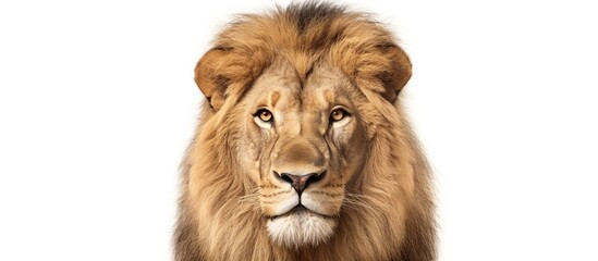 Portrait of a Male adult lion looking at the camera, Panthera leo against white backgroung
