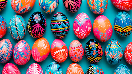 Easter eggs vibrant neon colors, Easter card	