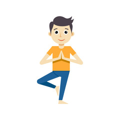 Man doing yoga. Flat graphic vector illustration on white background.