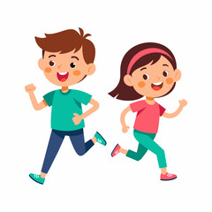 Children jogging. Flat graphic vector illustration.