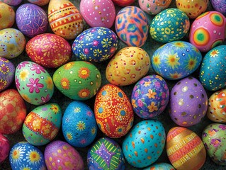 Fototapeta na wymiar Colorful Easter Eggs: A Vibrant Display of Easter Celebration Generative AI