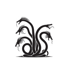 Oceanic Wonders: Hydra Silhouette Series Evoking the Awe and Wonder of Mythical Sea Creatures - Hydra Illustration - Sea Monster Illustration - Hydra Vector
