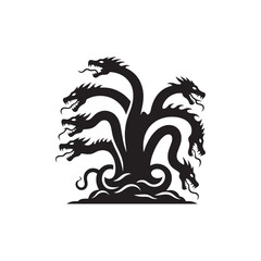 Fantastical Hydras: Silhouetted Marvels Conjuring Dreams of Mythical Sea Adventures - Hydra Illustration - Sea Monster Illustration - Hydra Vector
