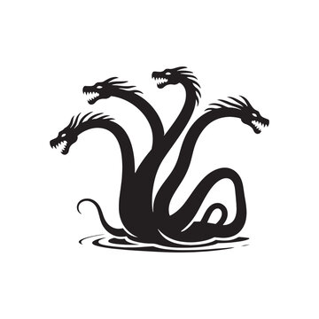 Enigmatic Oceanic Elegance: Hydra Silhouette Series Depicting the Sublime Beauty of Mythical Sea Creatures - Hydra Illustration - Sea Monster Illustration - Hydra Vector
