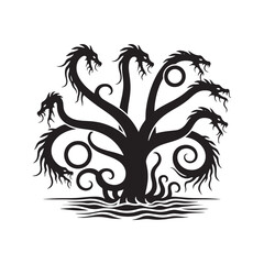 Shadows of the Sea: Hydra Silhouette Series Conjuring Maritime Wonders and Mythical Allure - Hydra Illustration - Sea Monster Illustration - Hydra Vector
