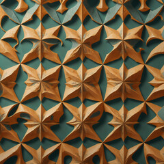 The texture of the wallpaper with a geometric light pattern. Generative AI. wooden star pattern background. 3d rendering,