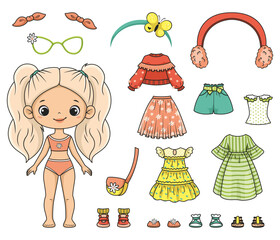 Vector illustration of paper doll with clothes