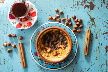 Turkish Rice Pudding (Firin Sutlac), Ottoman Cuisine Hamsikoy Sutlaci Photo, Uskudar Istanbul, Turkey