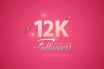 12000 followers card light Pink 12K celebration on Pink background, Thank you followers, 12K online Social media achievement poster,